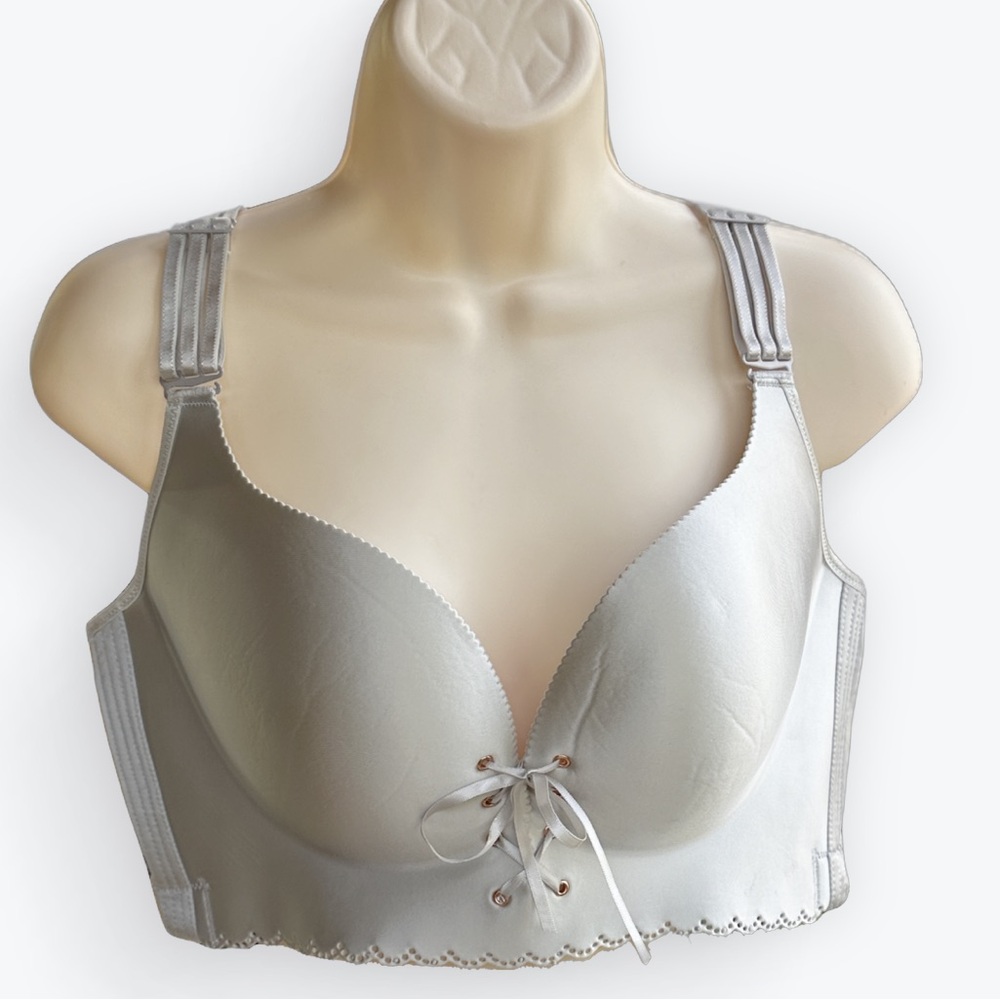 Coquette Corset-Laced Smooth Wire-free Platinum Silver Triple Strap Bra ~48/110